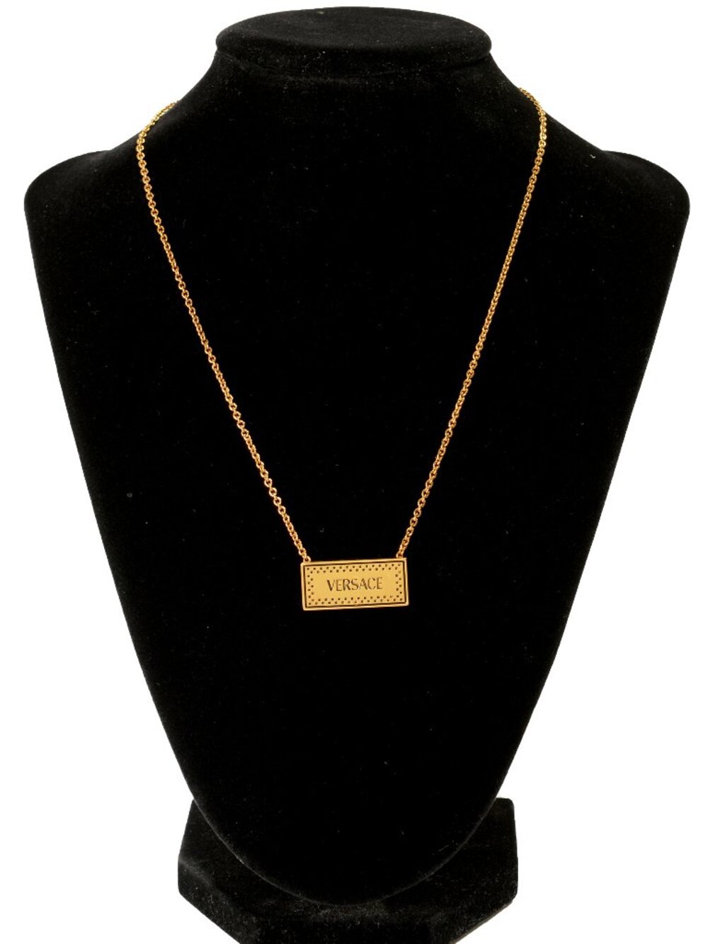 Versace Gold Color Metal Logo Engraved Necklace